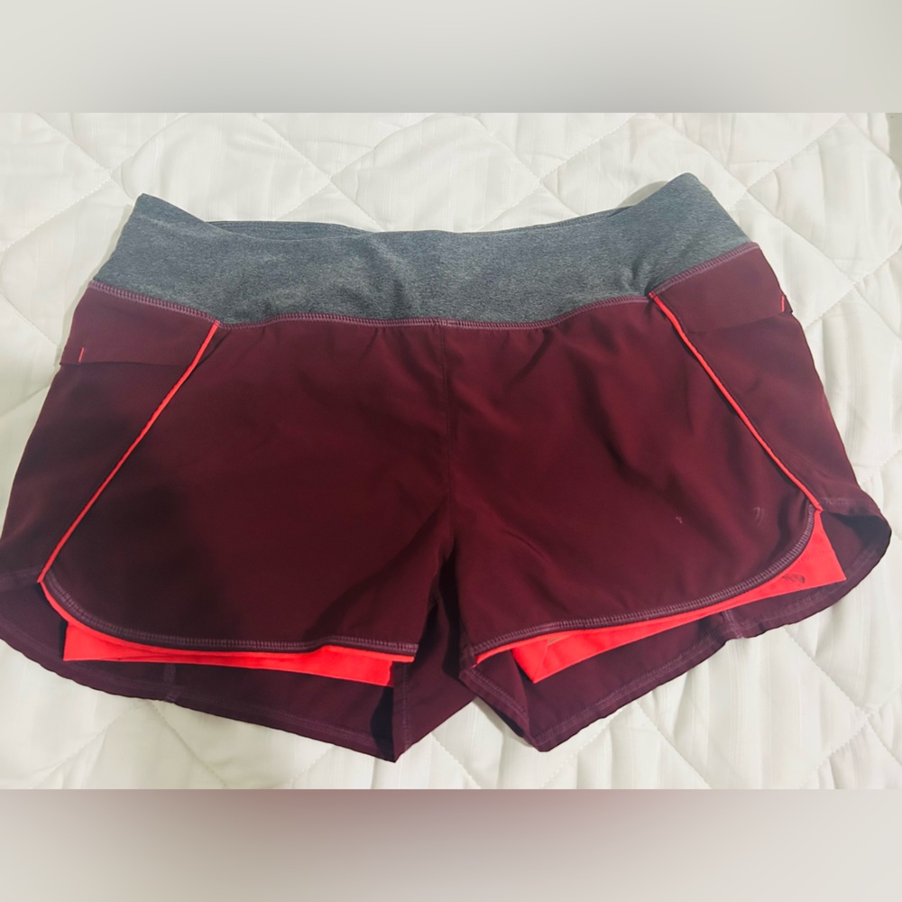 MPG Maroon Athletic/Swim Shorts with Gray Waistband and Coral Trim